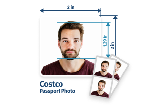Illustration of a correctly sized 2x2 inch passport photo showing compliance with government guidelines, as created by Costco passport photo alternatives