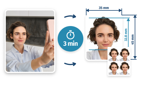 Example of a smartphone selfie turned into a passport photo using an online service