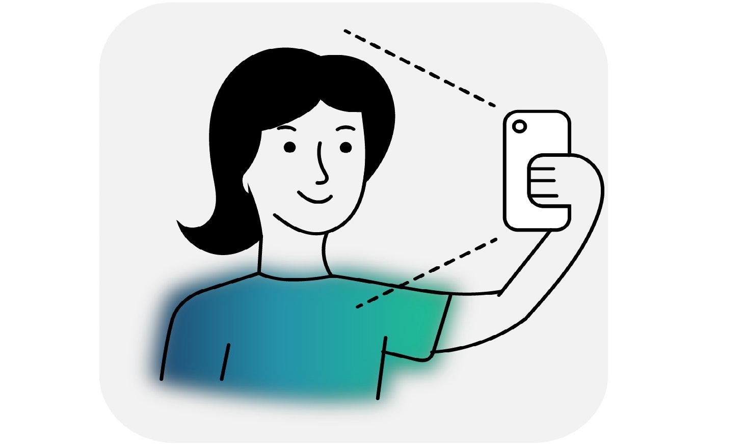 Illustration of a woman taking a selfie with a smartphone for a Timpson passport photo