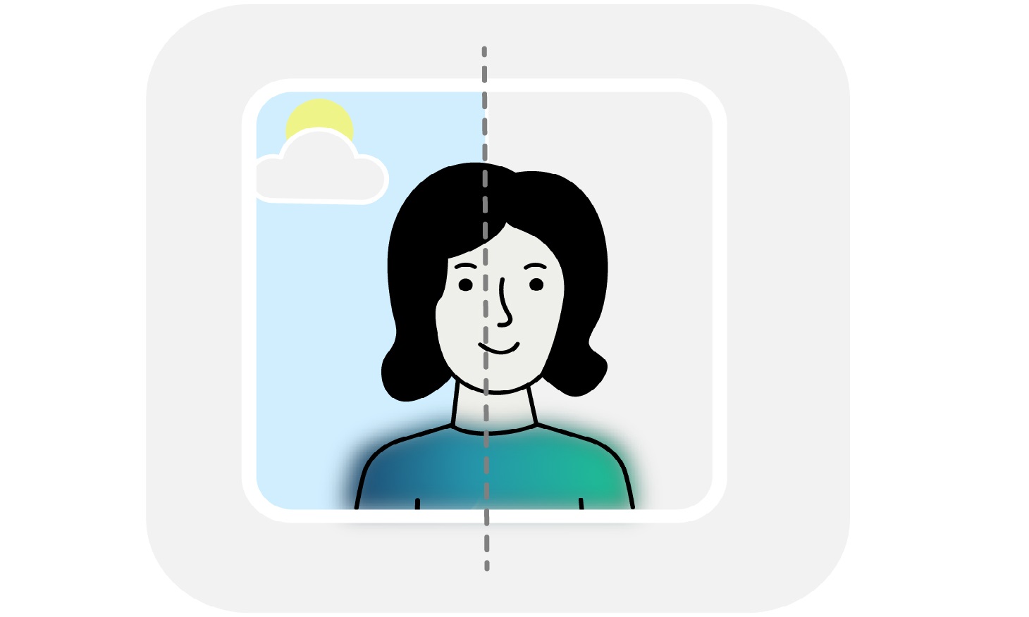 Illustration of passport photo creation showing outdoor scenery replaced by plain background