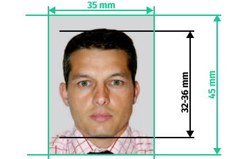 Example showing compliance with Australian passport photo requirements: correct size, neutral expression, clear face, no shadows, no reflection, light background