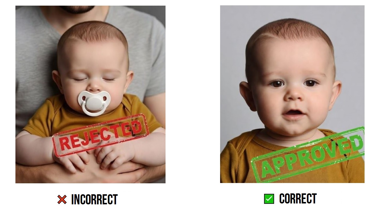 comparison of a rejected infant photo versus a compliant Australian baby passport photo