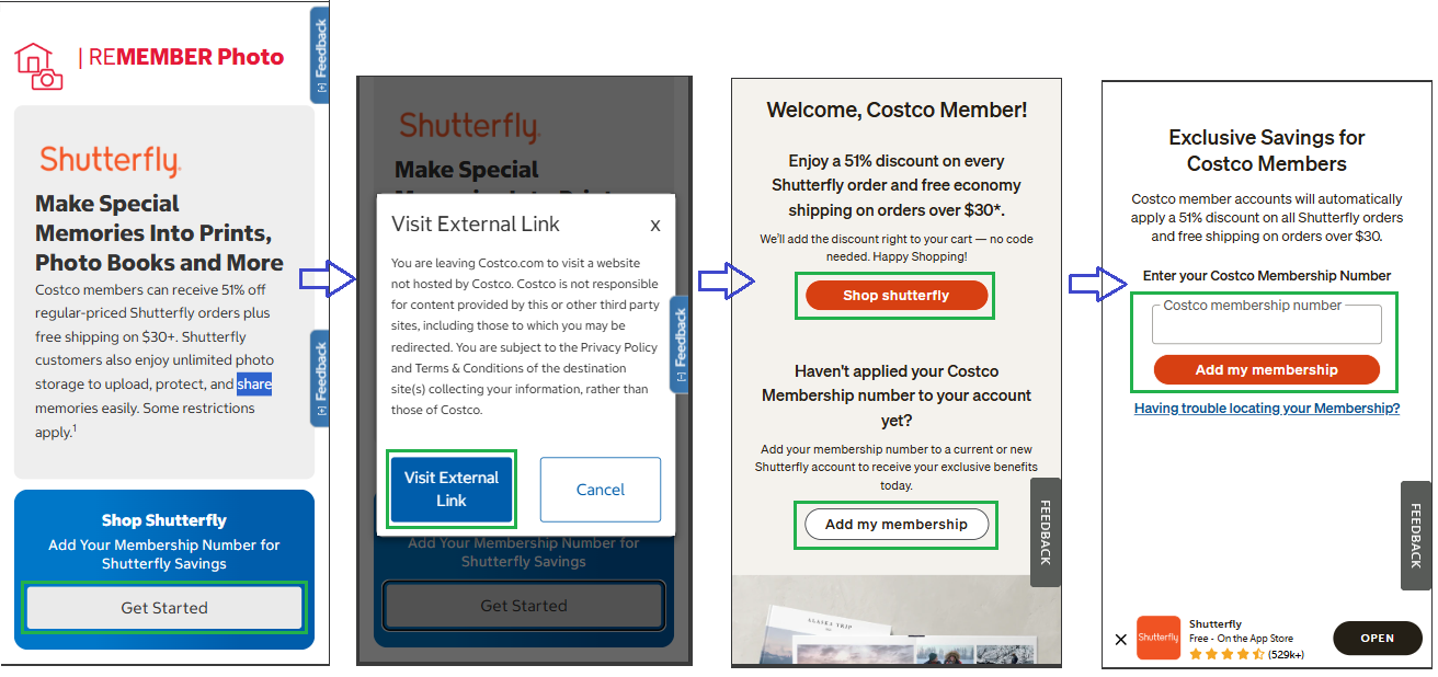 Illustration of the print ordering process through Shutterfly for Costco members