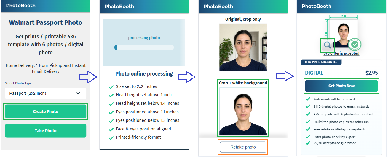 Creating a passport photo with PhotoBooth Online for Walmart printing